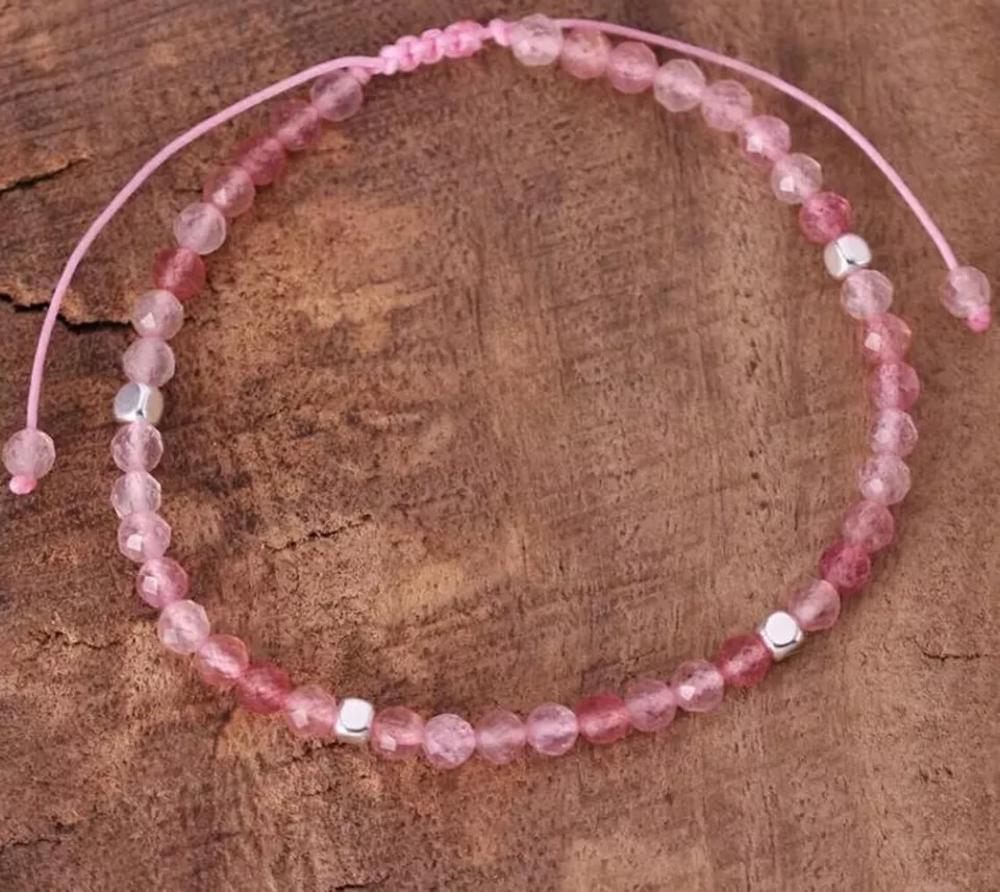 Natural Pink Tourmaline Stone Bracelet Pink Crystal Bracelet Minimalist