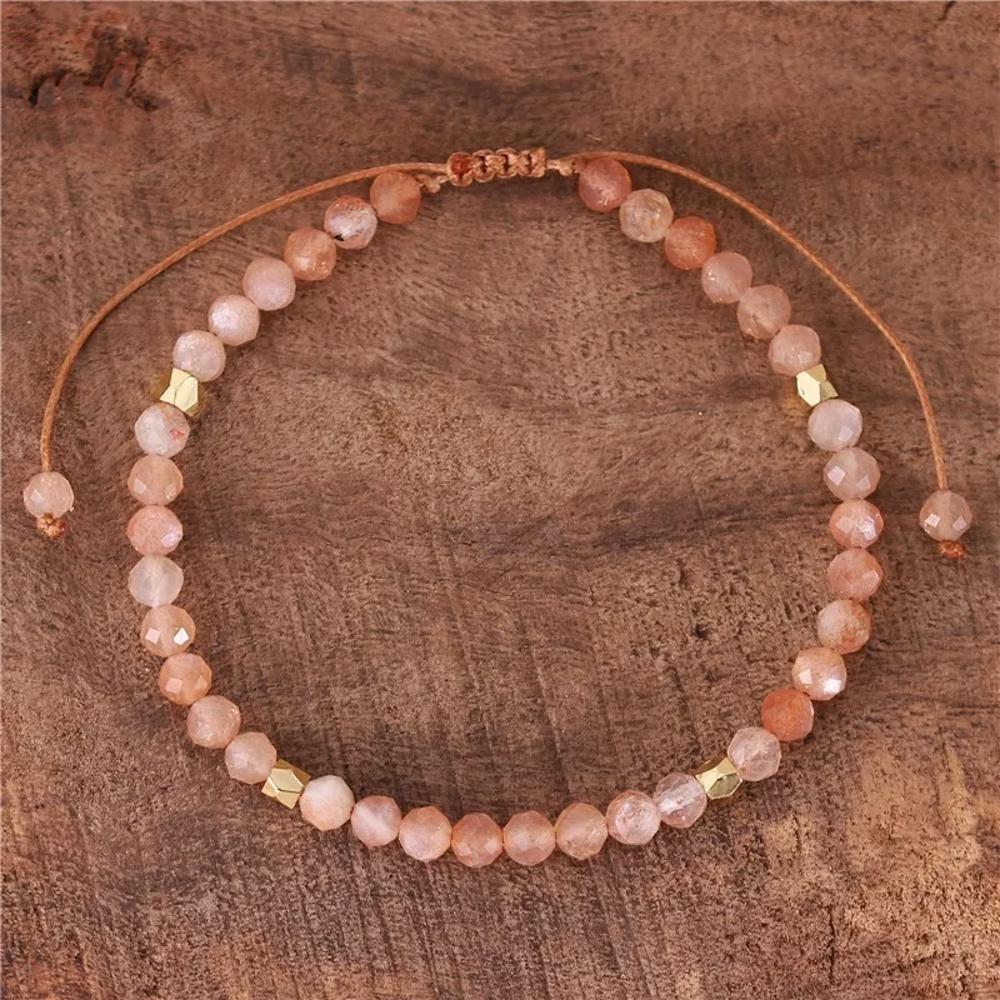 Sunstone Beads Peachy Crystal Healing Balance Reiki Dainty Women Bracelet Gifts