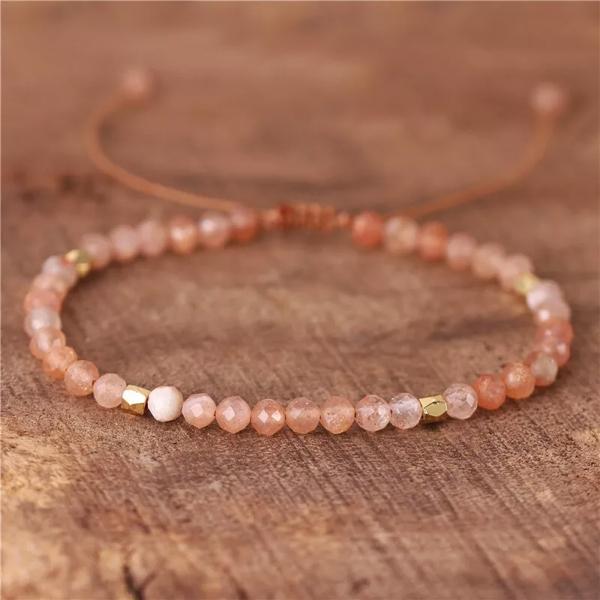 Sunstone Beads Peachy Crystal Healing Balance Reiki Dainty Women Bracelet Gifts