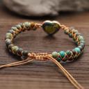  African Turquoise Handmade Bracelet Heart Charm 2 Layer Braided Healing Bracelet