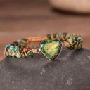  African Turquoise Handmade Bracelet Heart Charm 2 Layer Braided Healing Bracelet