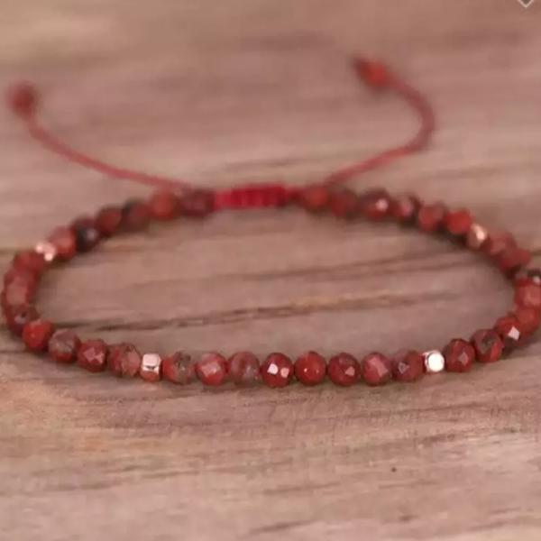 Natural Red Jasper Stone Faceted Bracelet Red Stone Dainty Bracelet Minimalist