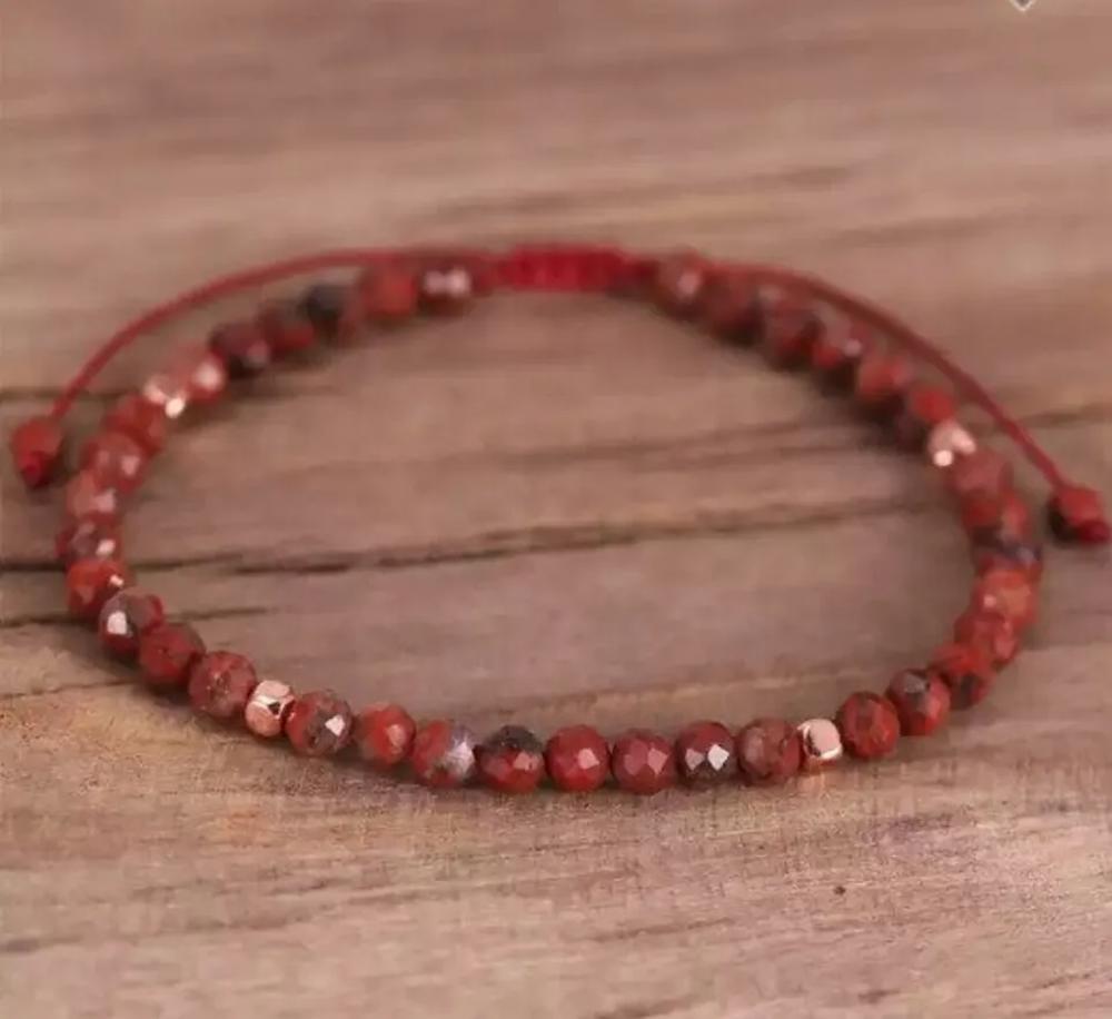 Natural Red Jasper Stone Faceted Bracelet Red Stone Dainty Bracelet Minimalist