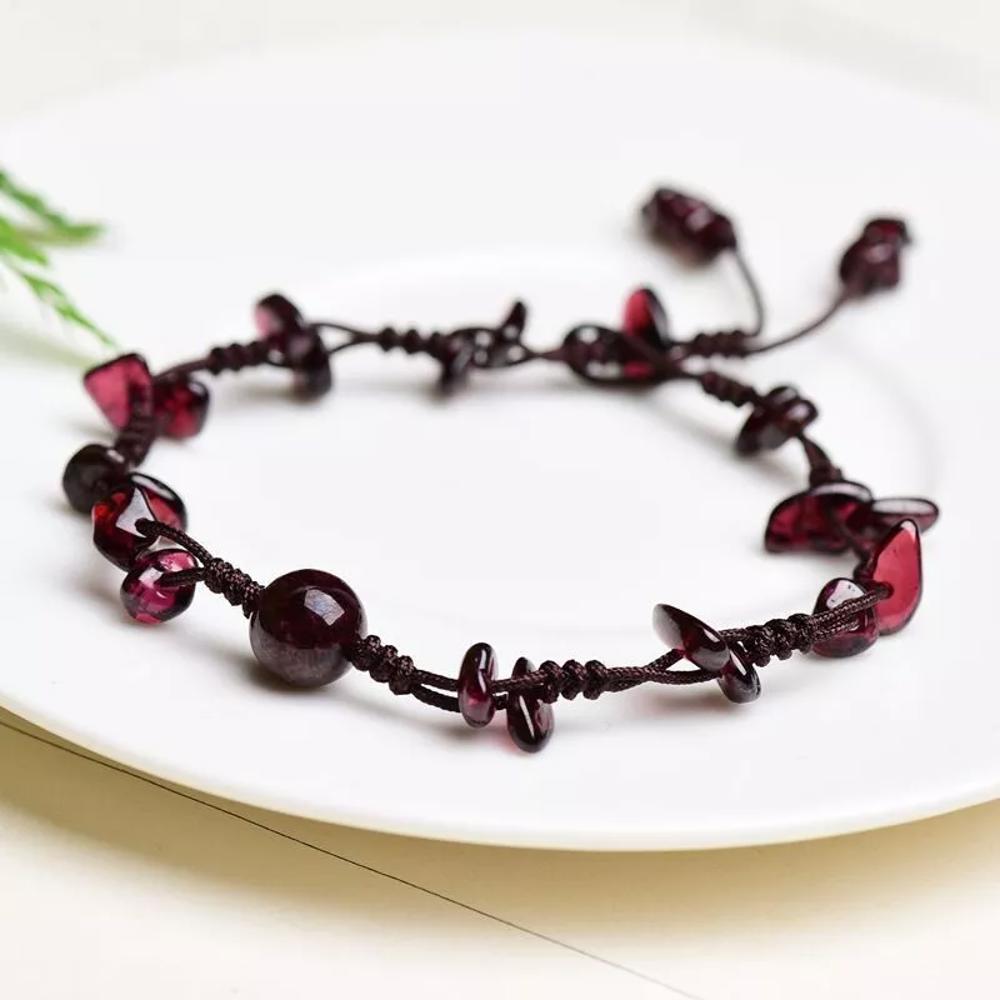 Natural Garnet Beads Chips Handmade Braided Healing Women String Bracelet Gifts