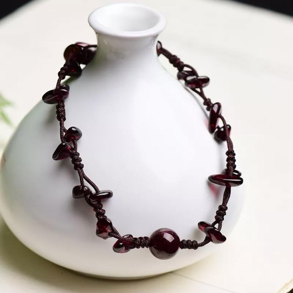 Natural Garnet Beads Chips Handmade Braided Healing Women String Bracelet Gifts