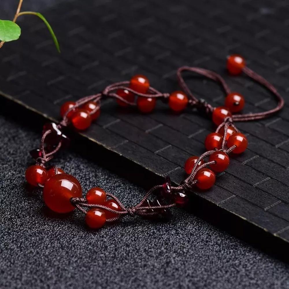 Natural Garnet Beads Chips Handmade Braided Healing Women String Bracelet Gifts