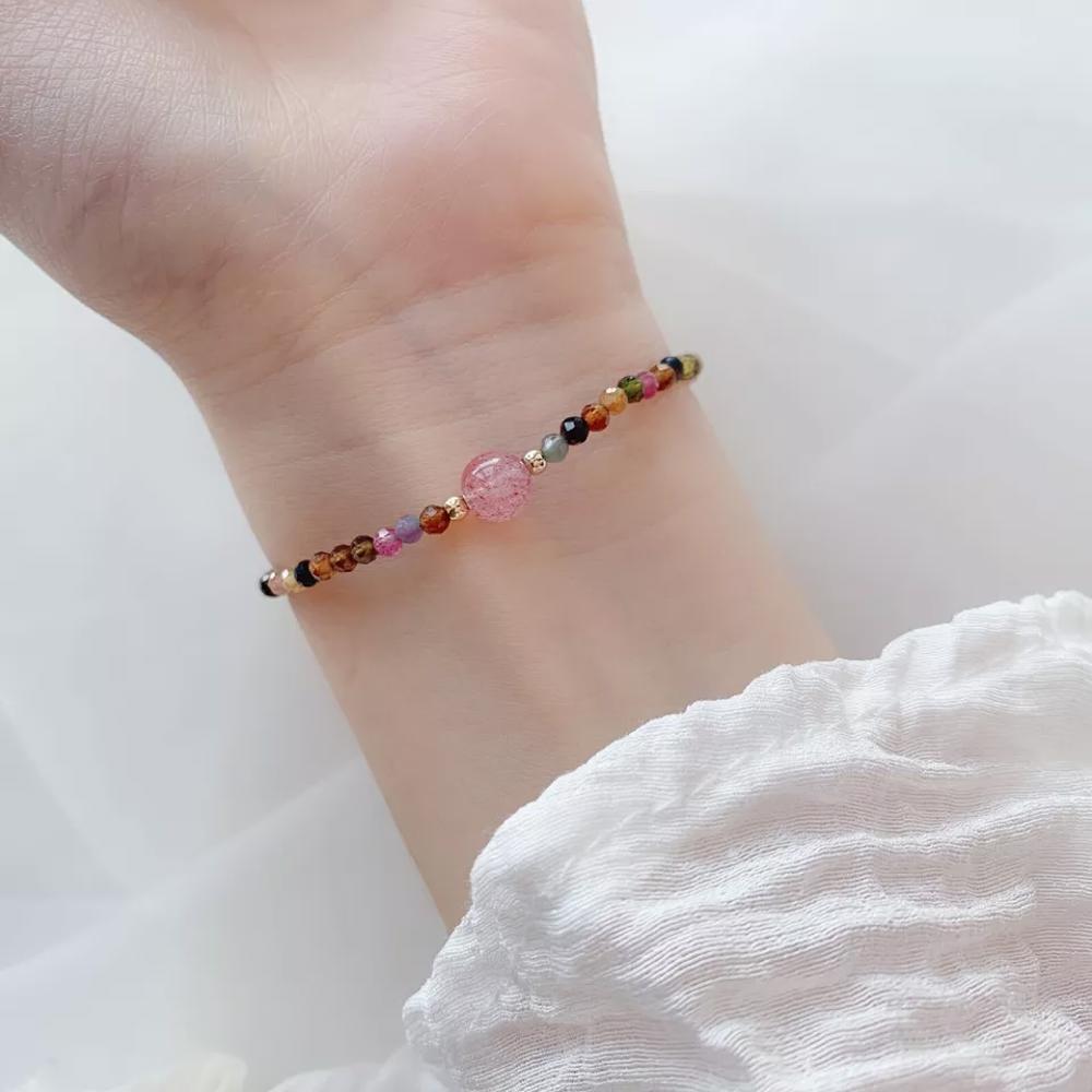 Handmade Tourmaline Faceted Beads Healing Protection Women Minimalist Bracelet