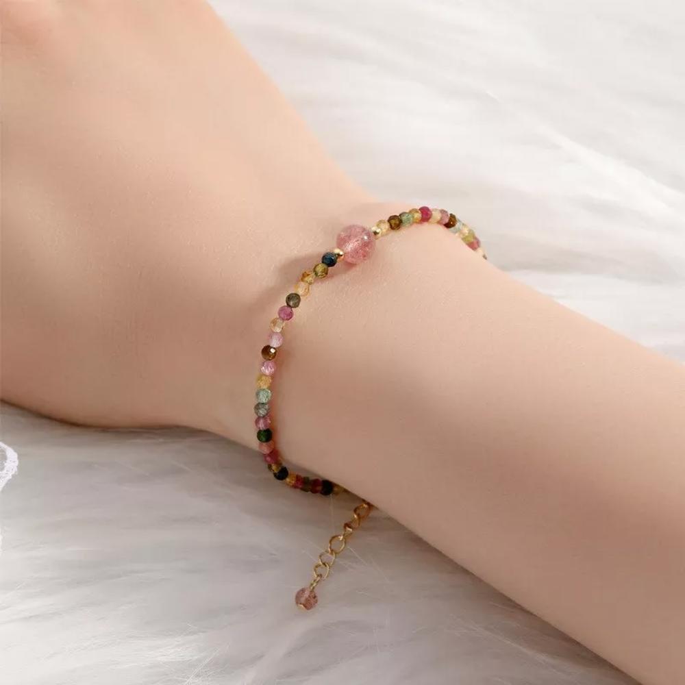 Handmade Tourmaline Faceted Beads Healing Protection Women Minimalist Bracelet