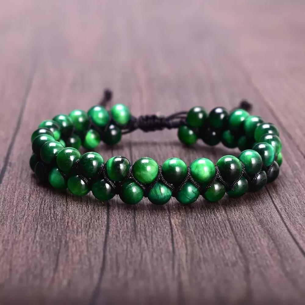 Green Tiger Eye Gemstone Beaded Handmade Healing Protection Women Men Bracelet