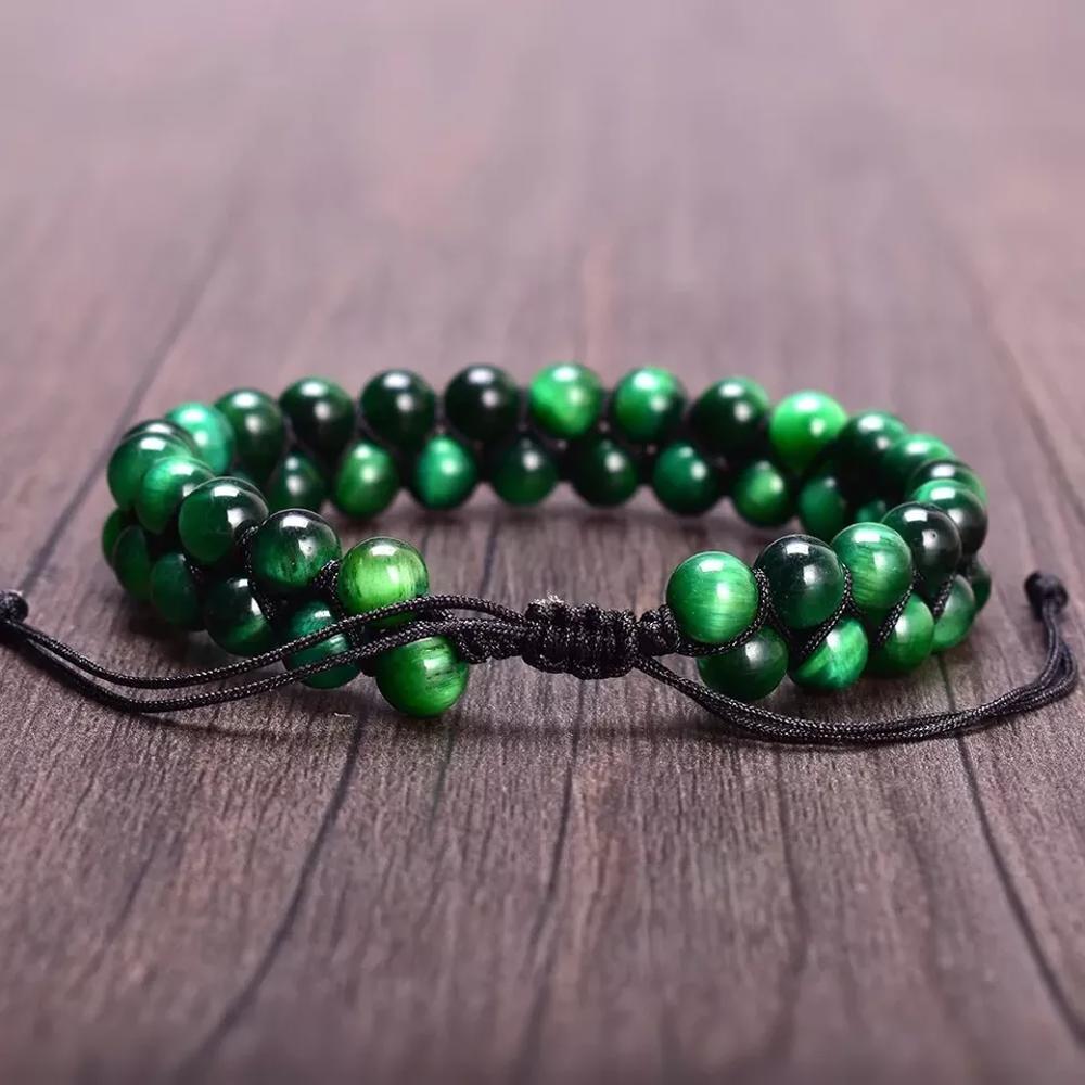 Green Tiger Eye Gemstone Beaded Handmade Healing Protection Women Men Bracelet