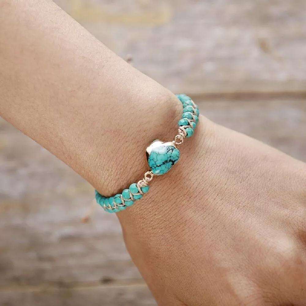 Natural Raw Turquoise Stone Charm Bracelet Blue Gemstone Bracelet Handmade