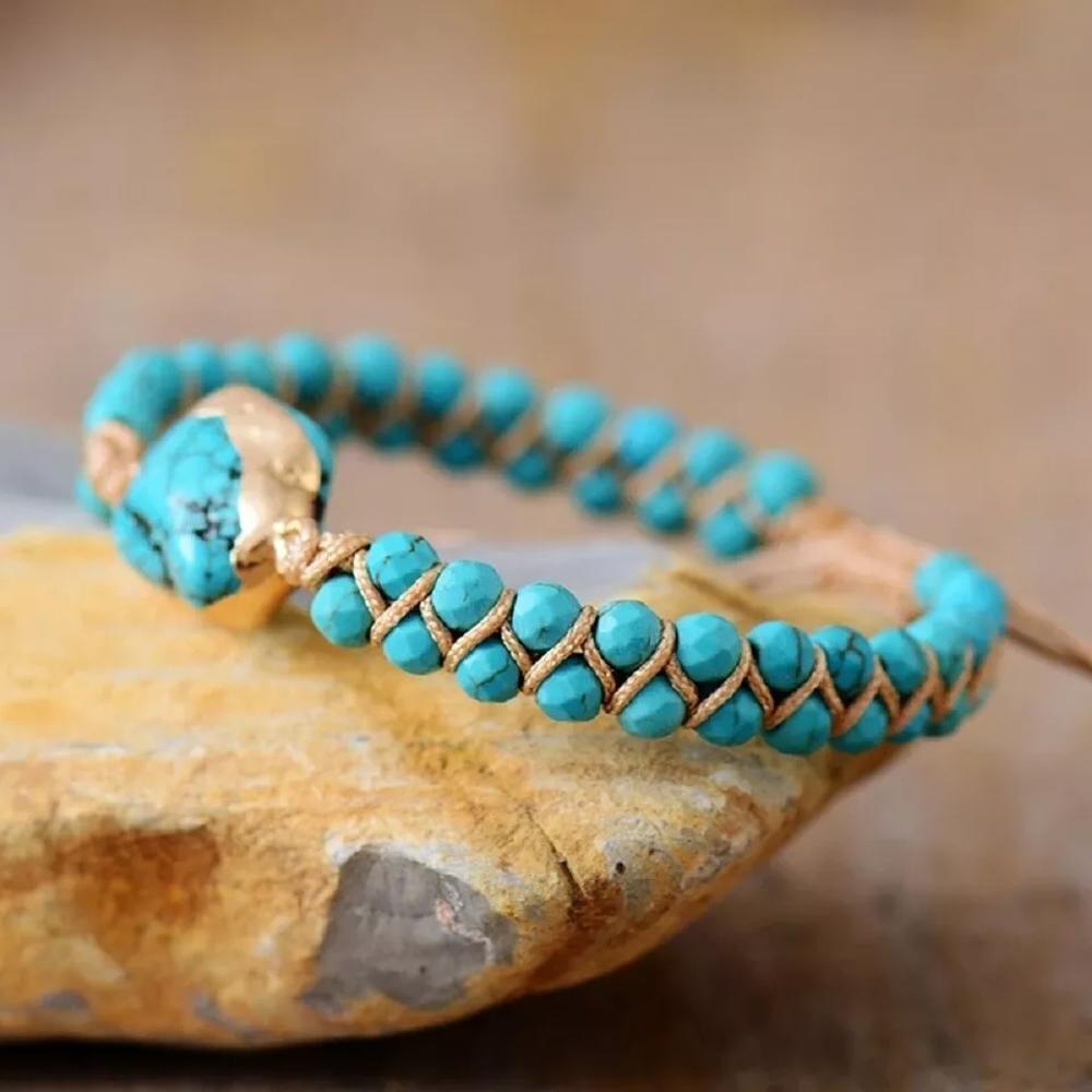 Natural Raw Turquoise Stone Charm Bracelet Blue Gemstone Bracelet Handmade