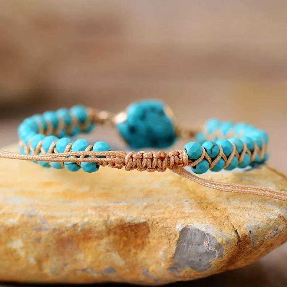 Natural Raw Turquoise Stone Charm Bracelet Blue Gemstone Bracelet Handmade