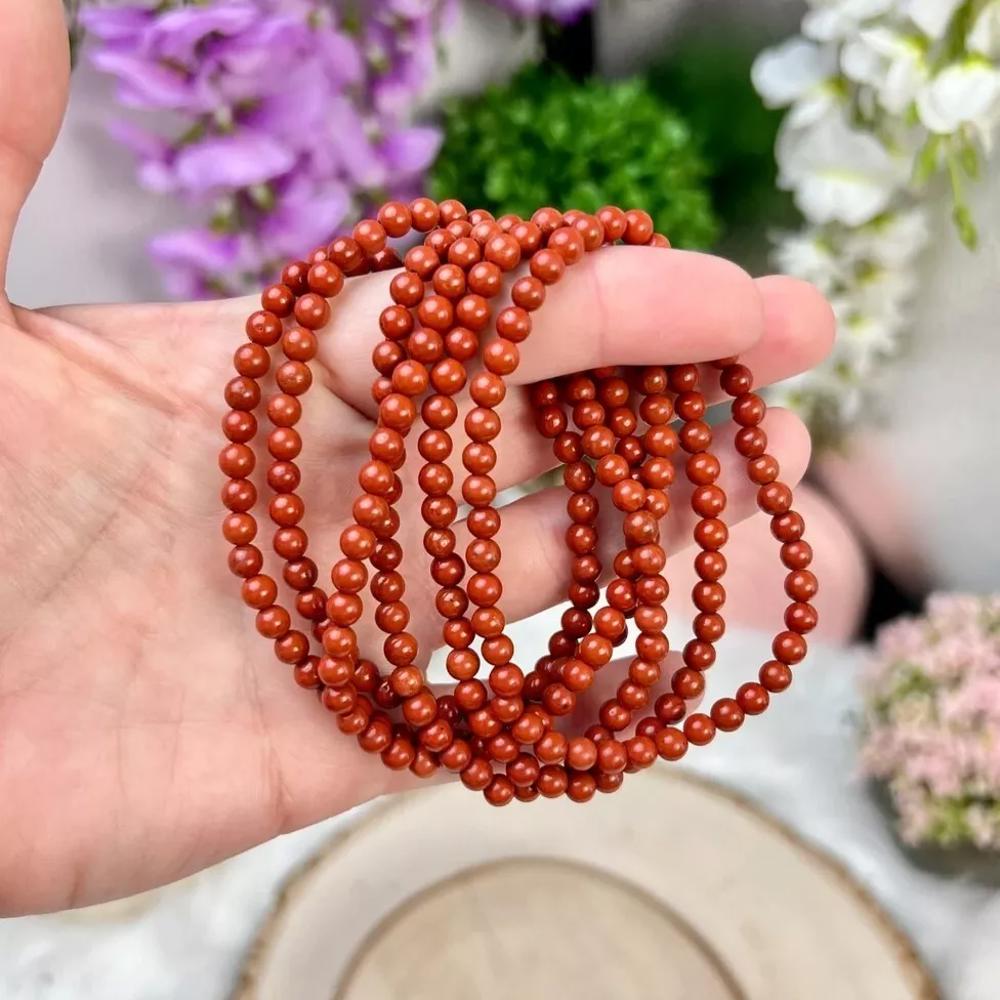 Natural Red Jasper 4mm Small Beads Healing Lucky Women Layering Bracelet Gift