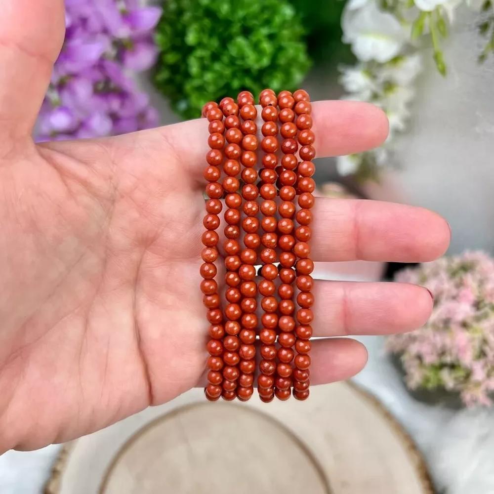 Natural Red Jasper 4mm Small Beads Healing Lucky Women Layering Bracelet Gift