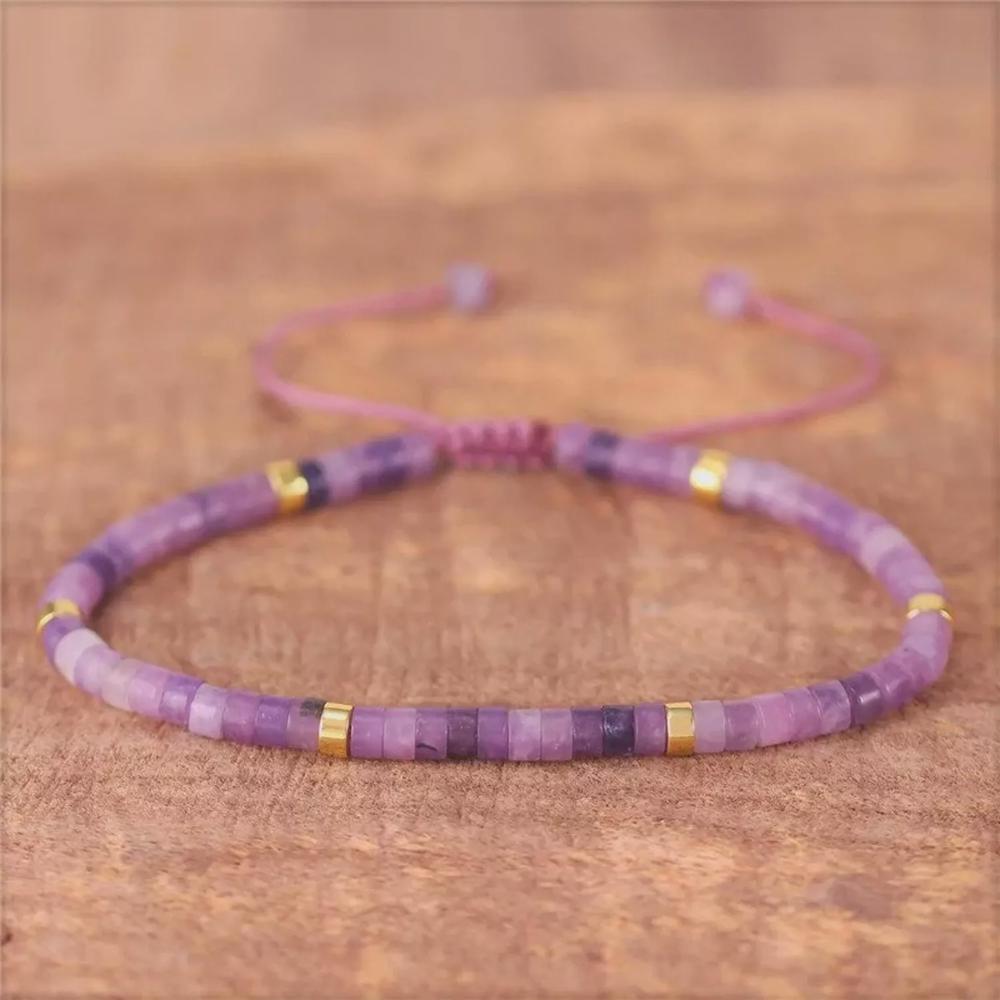 Natural Amethyst Stone Beaded Braided Dainty Bracelet for Anxiety Relief