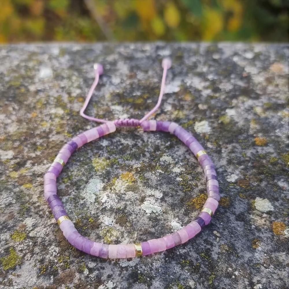 Natural Amethyst Stone Beaded Braided Dainty Bracelet for Anxiety Relief