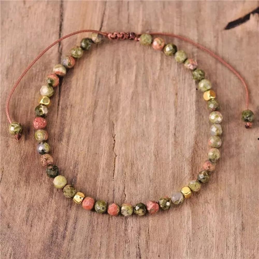 Handmade Unakite Small Beads Healing Dainty Delicate Women Men Bracelet Gifts