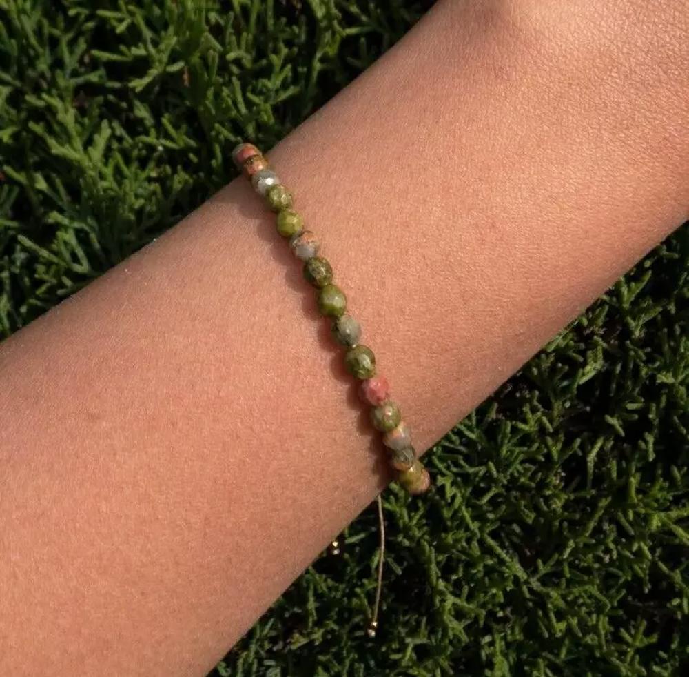 Handmade Unakite Small Beads Healing Dainty Delicate Women Men Bracelet Gifts