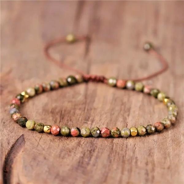 Handmade Unakite Small Beads Healing Dainty Delicate Women Men Bracelet Gifts