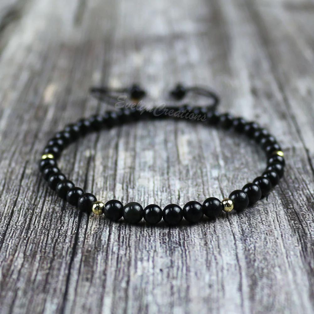 Black Obsidian Gemstone Dainty Bracelet Delicate Crystal Bracelet Minimalist