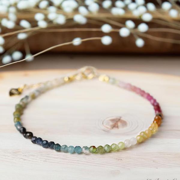 Minimalist Tourmaline Beaded Bracelet, Delicate 2mm Adjustable Tourmaline Natural Stone Bracelet, Healing Protection Aura Stacking Bracelet