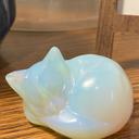  Opalite Cat Statue Handcrafted Blue Clear Crystal Sleeping Kitten Home Decor