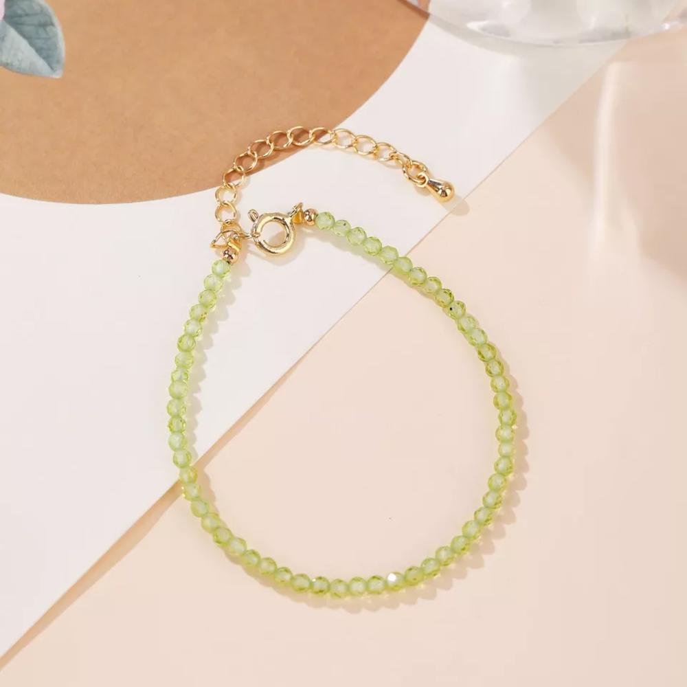 Natural Peridot Stone Dainty Bracelet Tiny Beads Minimalist Green Crystal Bracelet Minimalist