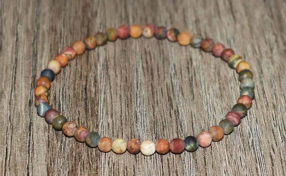 Natural 4mm Red Creek Jasper Stone Bracelet Healing Crystal Stretch Bracelet