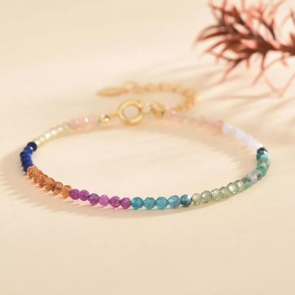 Minimalist Natural Stone Beaded Bracelet Multicolor Stone Dainty Bracelet