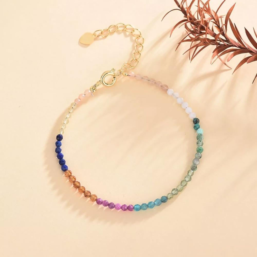 Minimalist Natural Stone Beaded Bracelet Multicolor Stone Dainty Bracelet