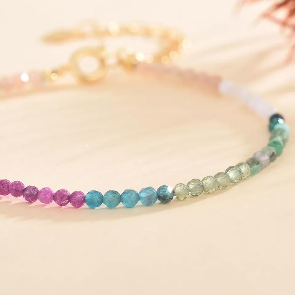 Minimalist Natural Stone Beaded Bracelet Multicolor Stone Dainty Bracelet