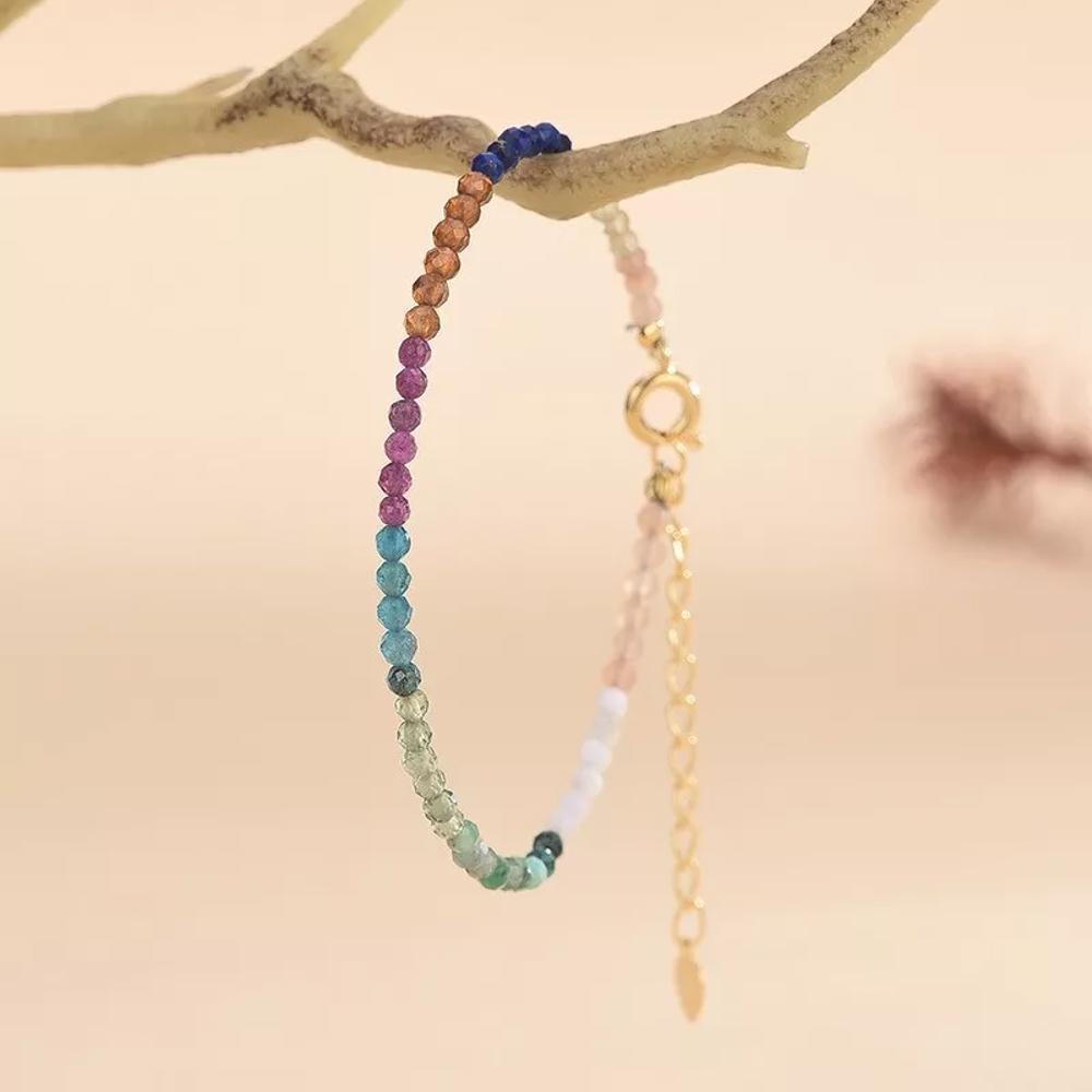 Minimalist Natural Stone Beaded Bracelet Multicolor Stone Dainty Bracelet