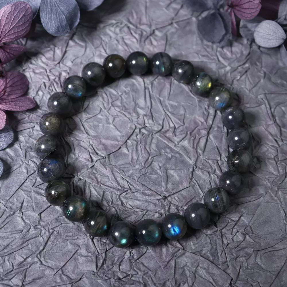 Natural Cat Eye Black Labradorite Blue Sheen Beaded Crystal Healing Bracelet