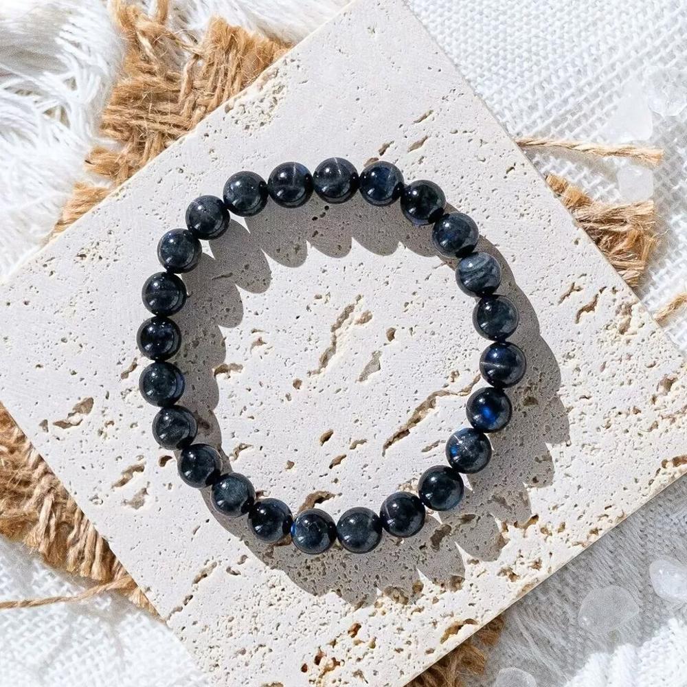 Natural Cat Eye Black Labradorite Blue Sheen Beaded Crystal Healing Bracelet