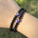  Black Tourmaline with Blue Evil eye Round Beads Gemstone Healing Bracelet Gifts