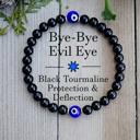  Black Tourmaline with Blue Evil eye Round Beads Gemstone Healing Bracelet Gifts