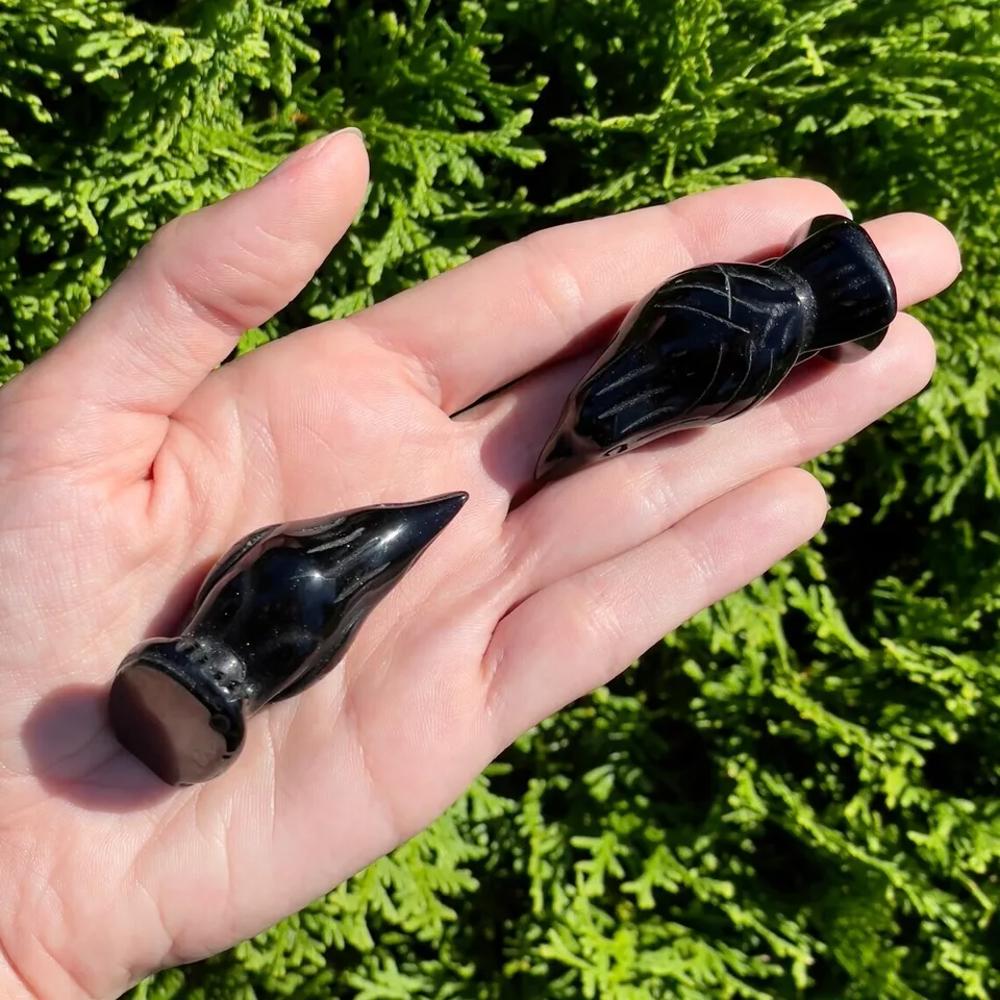 Natural Obsidian Crow Stone Raven Statue Crystal Specimen Minerals Home Decor