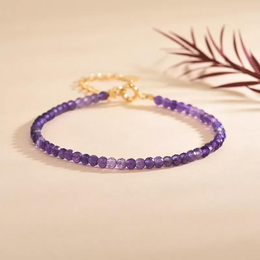 Natural 3mm Amethyst Stone Dainty Bracelet Purple Crystal Bracelet Minimalist