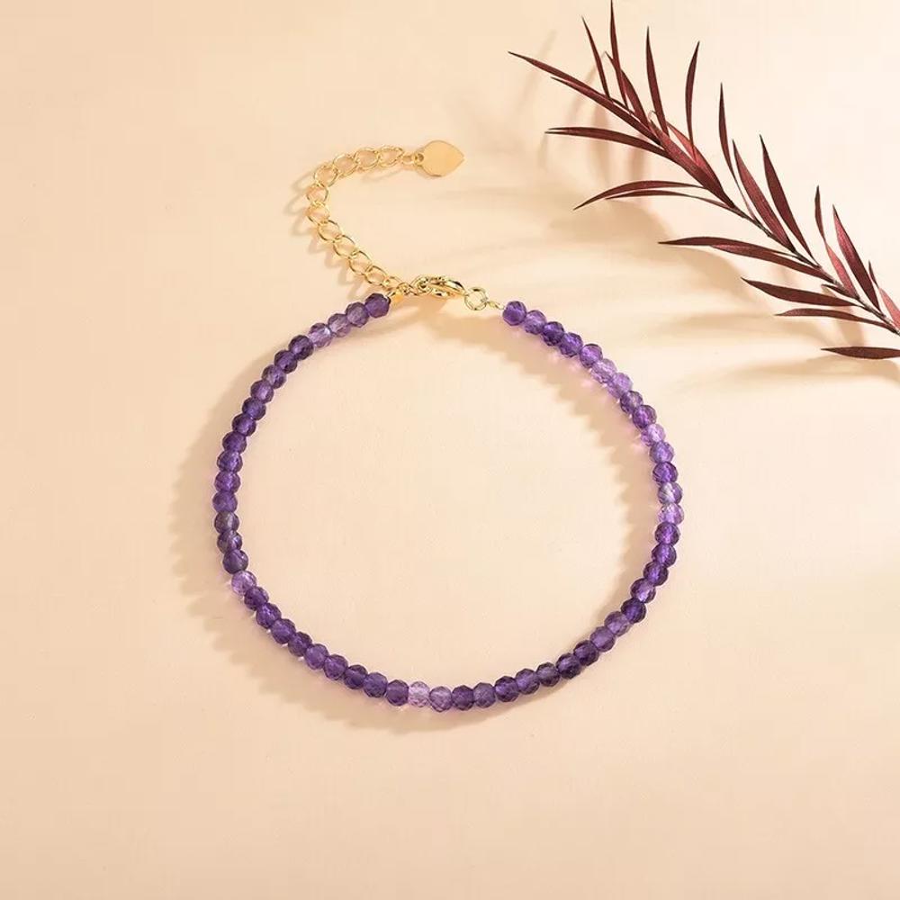 Natural 3mm Amethyst Stone Dainty Bracelet Purple Crystal Bracelet Minimalist