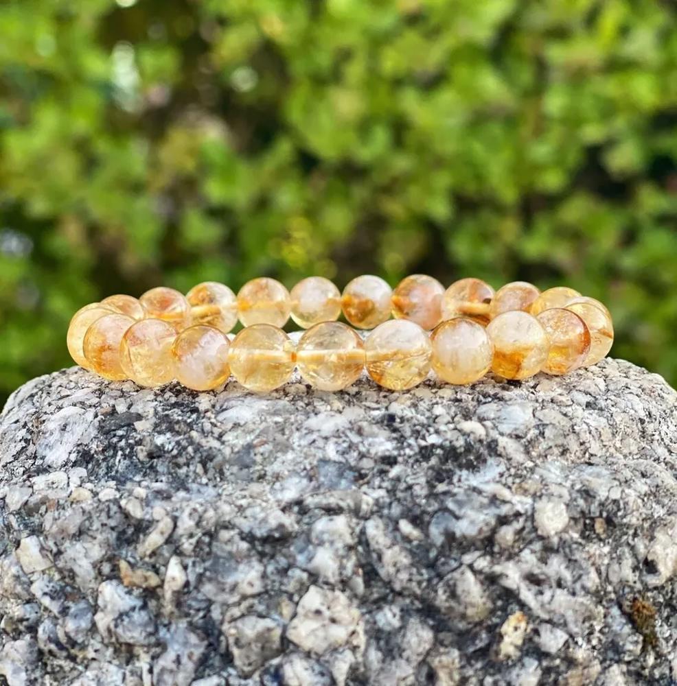 Natural Citrine 8mm Round Beads Healing Balance Stretch Bracelet for Women