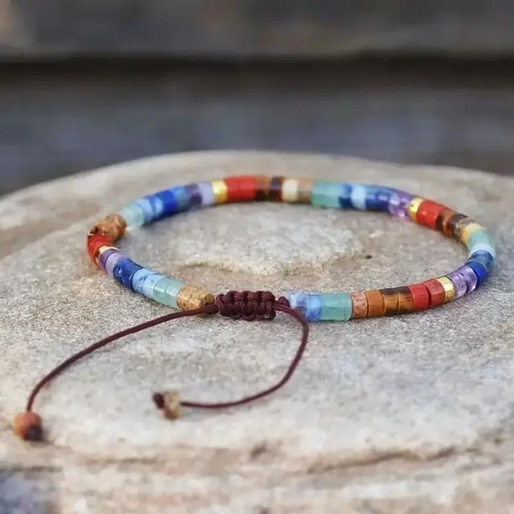 7 Chakra Natural Gemstone Tiny Beads Healing Reiki Women Men Dainty Bracelet