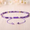  Amethyst Beaded Bracelet, 3mm Tiny Purple Crystal Adjustable Bracelet, February Birthstone, Healing Protection Aura Stacking Dainty Bracelet