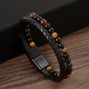  Triple Protection Tiger eye Onyx Obsidian Beads Leather Men's Healing Bracelet 8 inches