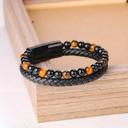  Triple Protection Tiger eye Onyx Obsidian Beads Leather Men's Healing Bracelet 8 inches