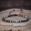  African Turquoise & Tiger Eye Beads Gemstone Healing Dainty Women Men Bracelet