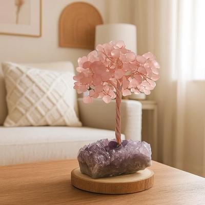 Large Rose Quartz Crystal Tree Of Life with Amethyst Base Healing Home Decor