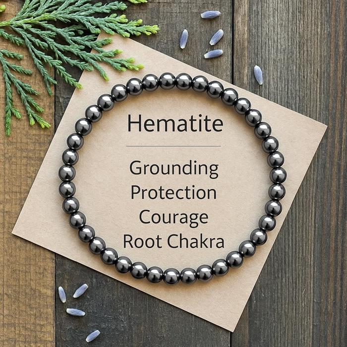 Natural Hematite 4mm Beaded Grounding Reiki Healing Crystal Stretch Bracelet