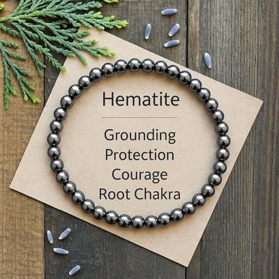 Natural Hematite 4mm Beaded Grounding Reiki Healing Crystal Stretch Bracelet