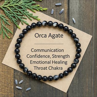 4mm Orca Agate Beaded Bracelet Healing Protection Women Stretch Bracelet Gift